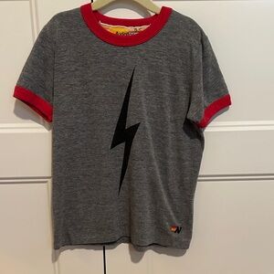 Aviator Nation Kids Gray and Red Lightning Bolt T-Shirt
